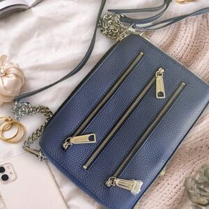 Rebecca Minkoff Crossbody Blue Leather Silver Y2K Girl Model Off Duty Clean Girl